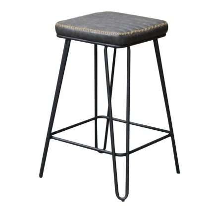 Aloft bar stool in grey with vintage leather upholstery and steel base