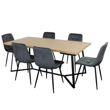 April 7 piece dining set with grey velvet Fiore chairs