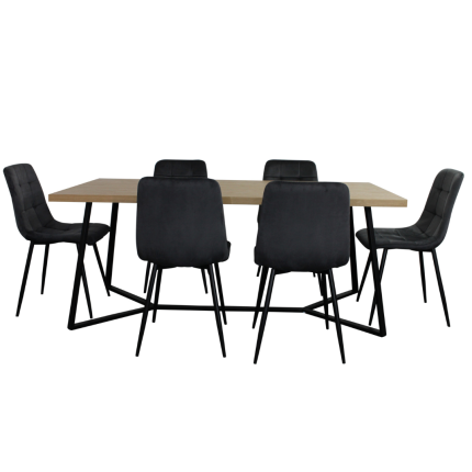 April 7 Piece Dining Set with Fiore Chairs Black Faux Leather