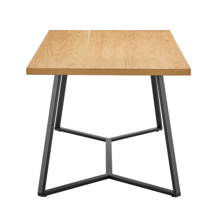 Modern dining table with wooden top and black metal legs