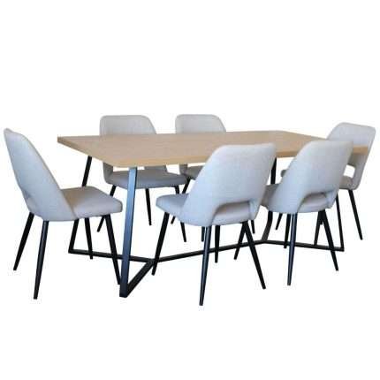 April 7 Piece Dining Set with Zara Chairs Ivory fabric