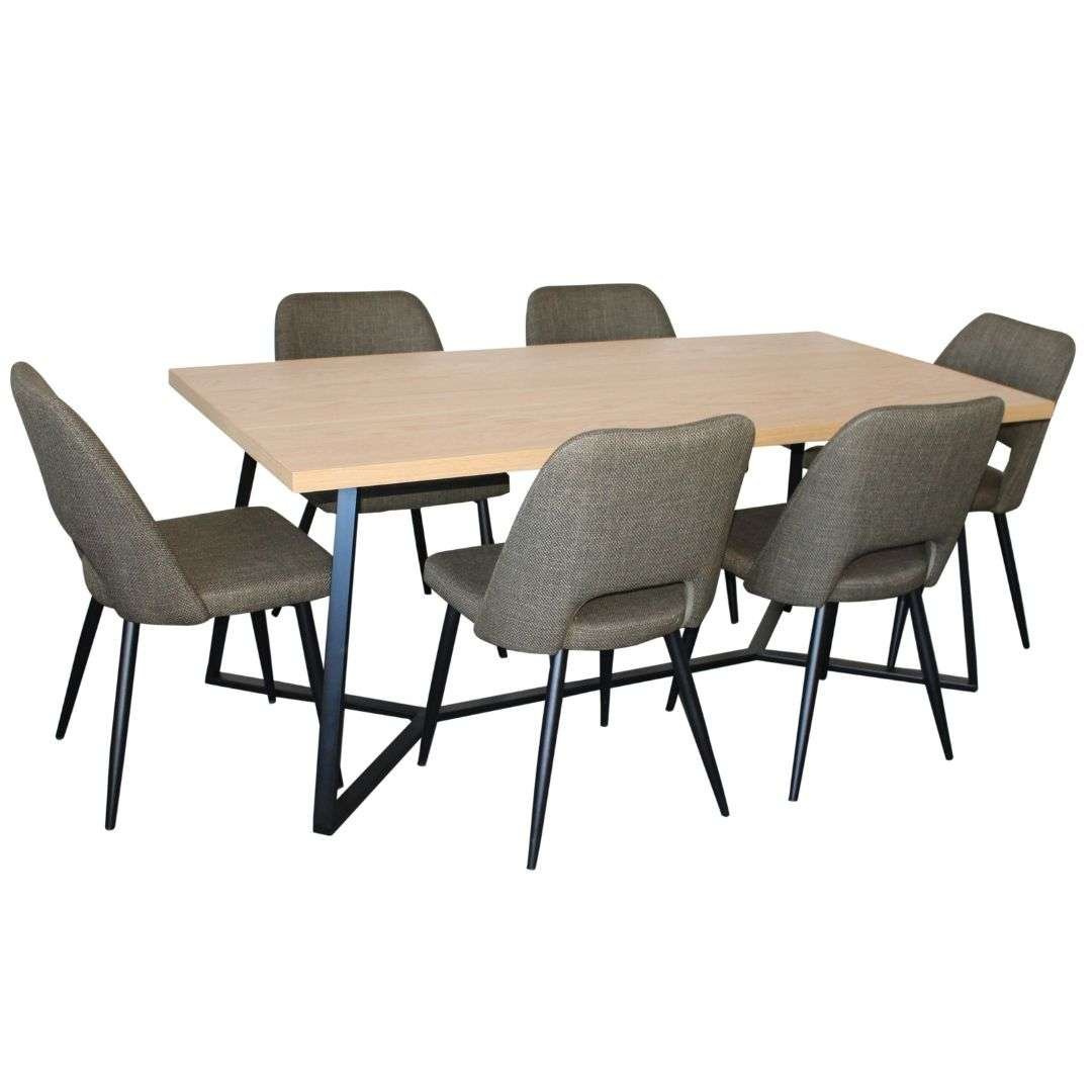 Modern Dining Set with Zara Chairs April 7 Piece Dining Set with Zara Chairs in Olive fabric