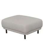 Argyle Ottoman upholstered in elegant Boucle fabric on metal legs.