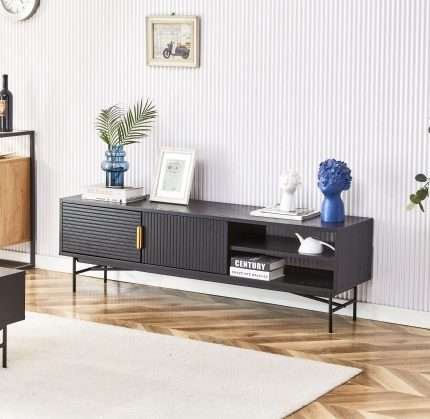 Astoria 2 Black Oak Veneer Entertainment Unit in Living Room