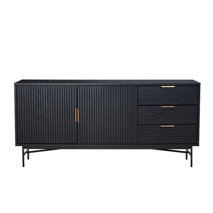 Astoria 2 Door 3 Drawer Buffet in black oak veneer, modern storage