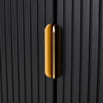 Close-up of handle on Astoria 2 Door 3 Drawer Buffet in black oak veneer