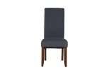 Front view of Avalon dining chair in chestnut wood and dark grey fabric.