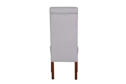 Back view of Avalon dining chair in chestnut wood and grey fabric
