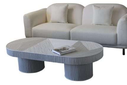 Bambù Coffee Table in white bamboo inlay rattan, elegant design