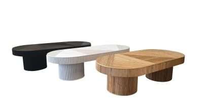 Bambu side tables in black, white, and natural bamboo inlay