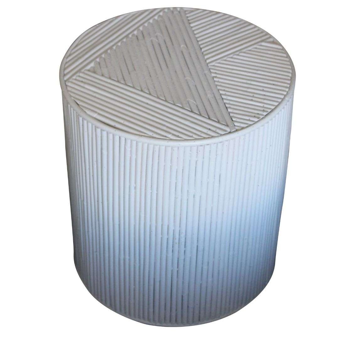 White Bamboo Inlay Rattan Side Table Bambù side table with white bamboo inlay and rattan design