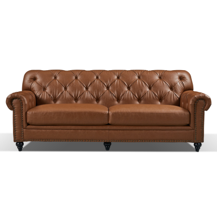 Barclay Chesterfield 3 seater tan sofa with button-tufted back