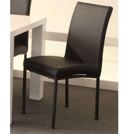 Bari dining chair in black faux leather with steel legs