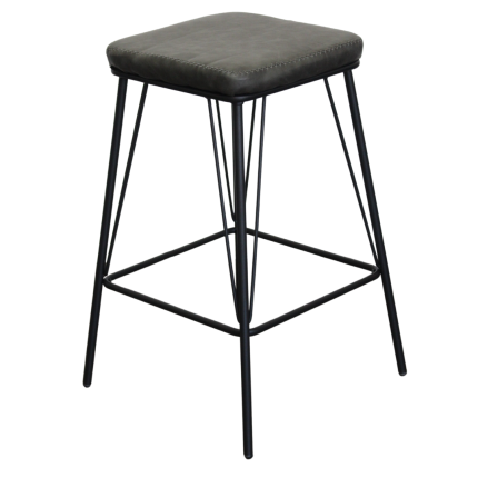Bayou Stool in Grey Vintage Leather Look with Steel Base