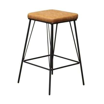 Bayou Stool in rust with vintage leather look and black steel base