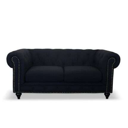 Elegant black Chesterfield 2 seater lounge with button tufting