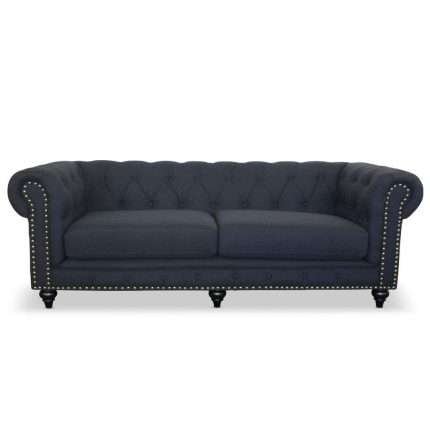 Black Chesterfield 3 Seater Lounge with button tufting and rolled arms