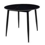 Black sintered stone faux marble round dining table with steel legs