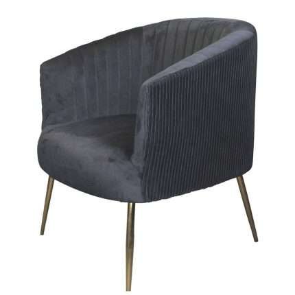 Black velvet Perla Chair with fluted back and gold legs