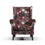 Bliss Wing Chair with floral velvet upholstery and dark timber legs