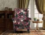 Bliss Wing Chair with floral velvet upholstery in cozy room.