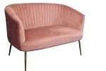 Blush velvet 2 seater sofa with fluted back and gold legs