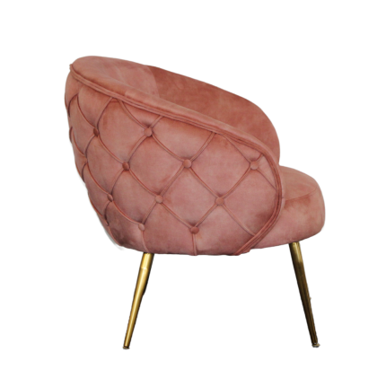 Blush velvet York accent chair with diamond tufting and gold legs