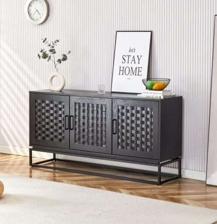 Brittania 3 Door Buffet in Black oak veneer in modern living room