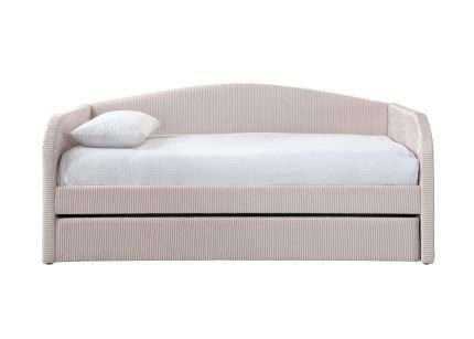 Charlotte Day Bed with Trundle in Light Pink Velvet