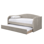 Charlotte Day Bed with Trundle in beige pleated velvet fabric