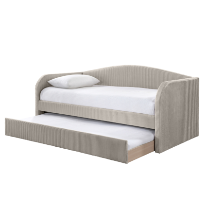 Charlotte Day Bed with Trundle in beige pleated velvet fabric