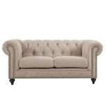 Chesterfield 2 seater lounge in natural linen fabric