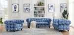 Chesterfield 2 seater lounge in blue and white digital print