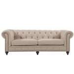 Chesterfield 3 seater lounge in natural linen with classic design