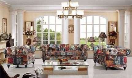 Chesterfield 3 seater lounge digital print patchwork design