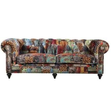 Chesterfield 3 seater lounge with digital print patchwork design