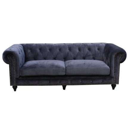Chesterfield 3 seater sofa upholstered in slate velvet