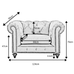 Dimensions of a black Chesterfield Arm Chair with measurements