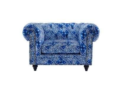 Chesterfield Arm Chair Lounge with blue white digital print