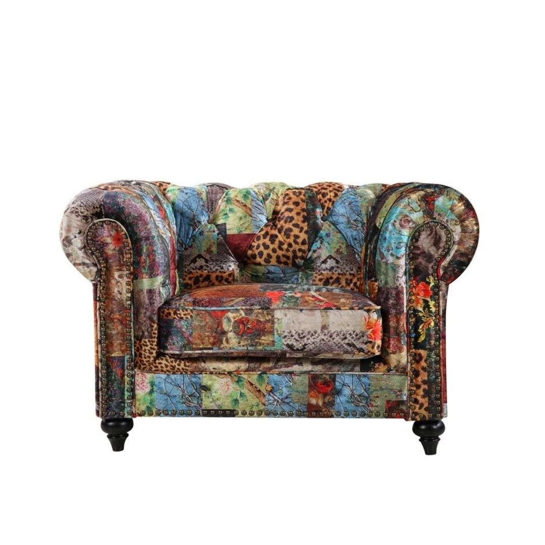 Chesterfield Patchwork Arm Chair Colorful Chesterfield arm chair in digital print patchwork fabric