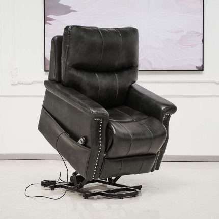 ComfortRise lift chair in black faux leather with lifting mechanism