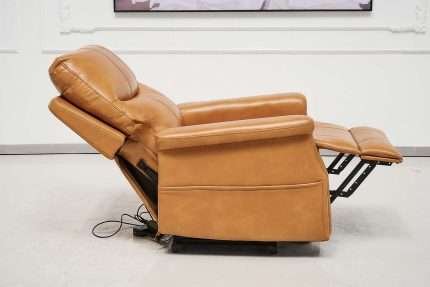 ComfortRise lift chair in tan faux leather with recline function
