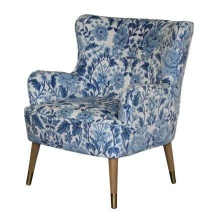 East Hampton Accent Chair with blue floral velvet upholstery
