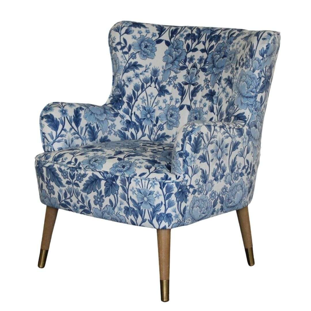 East Hampton Accent Chair in Chestnut Blue East Hampton Accent Chair with blue floral velvet upholstery
