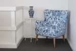 East Hampton Accent Chair in Chestnut Blue Floral Velvet with Timber Legs