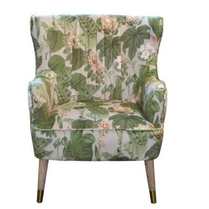 East Hampton Accent Chair in Hobart Floral print with velvet upholstery