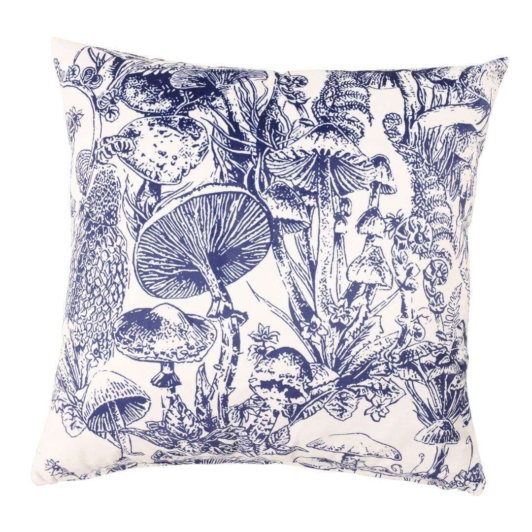 Elegant Blue Toile Print Cushion Blue Toile cushion with intricate print in velvet, 45cm x 45cm