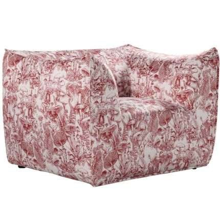 Luxurious Toile chair with red print velvet upholstery