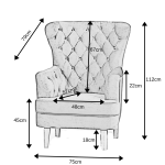Elisa Chair dimensions drawing, Velluto Luxe Grey Velvet