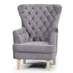 Elisa Chair upholstered in Velluto Luxe Grey Velvet with timber legs